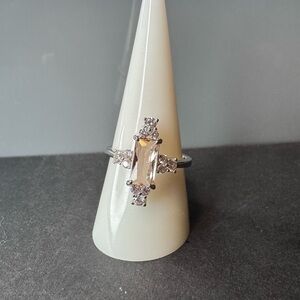 Elegant Lab Created Peach Quartz on a Rhodium Plating Ring